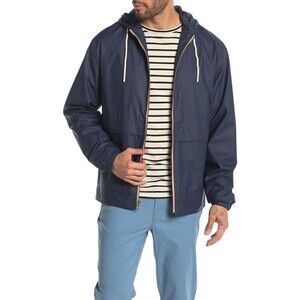 Original Weatherproof Hooded Full Zip Rain Slicker Sport Jacket Raincoat Blue XL